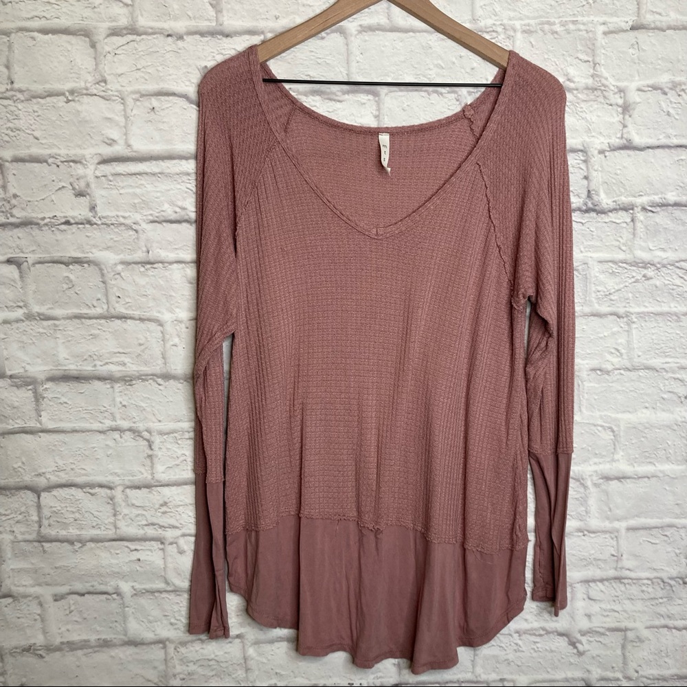 mts Waffle Knit Dusty Rose Mauve Pink Long Sleeve Medium